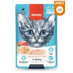 Wanpy Stew Sos İçinde Somonlu ve Ton Balıklı Yavru Konserve Kedi Maması - 6 Adet 70 Gr
