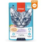 Wanpy Stew Sos İçinde Tavuklu ve Ördekli Yavru Konserve Kedi Maması - 6 Adet 70 Gr