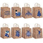 WANYI 16 adet hediye torbası, Noel, küçük kağıt torba, kulplu kraft kağıt torba, Noel baskılı ambalaj poşeti, hediye paketlemek için (22 x 16 x 8 cm)