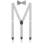 WANYING Erkek genç, 2,5 cm, Y şeklinde, 3 klips, pantolon askısı ve papyon, 2'si 1 arada set, gündelik, iş, parti, düğün, çizgili, Çizgili beyaz ve gri, 2,5*115cm(für Körpergröße bis 1,90m)