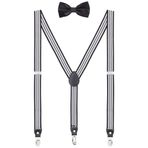 WANYING Erkek genç, 2,5 cm, Y şeklinde, 3 klips, pantolon askısı ve papyon, 2'si 1 arada set, gündelik, iş, parti, düğün, çizgili, Çizgili beyaz ve siyah, 2,5*115cm(für Körpergröße bis 1,90m)