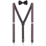 WANYING Erkek genç, 2,5 cm, Y şeklinde, 3 klips, pantolon askısı ve papyon, 2'si 1 arada set, gündelik, iş, parti, düğün, çizgili, Çizgili beyaz ve siyah ve kırmızı, 2,5*115cm(für Körpergröße bis 1,90m)