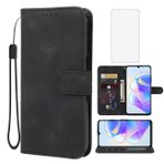 Wanyuexes Honor X7A için Kılıf, Honor Play7T 5GRKY-LX1 Temperli Cam Ekran Koruyuculu Cüzdan Kılıf, Cilt Hissi PU Deri Kapaklı Folyo Kredi Kartı Tutucu Stand Telefon Kılıfı Honor X7A 4G Siyah