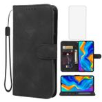 Wanyuexes Huawei P30 Lite/Nova 4E /Honor 20S MAR-LX1M Cüzdan Kılıfı Temperli Cam Ekran Koruyucu, Cilt Hissi Deri Kapaklı Kredi Kartı Tutucu Standı Telefon Kılıfı Huawei P30 Lite Siyah için