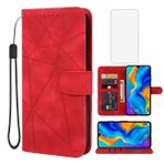 Wanyuexes Huawei P30 Lite/Nova 4E /Honor 20S MAR-LX1M için Cüzdan Kılıf Temperli Cam Ekran Koruyucu, Cilt Hissi PU Deri Kapaklı Kredi Kartı Tutucu Standı Telefon Kılıfı Huawei P30 Lite için Kırmızı