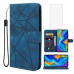 Wanyuexes Huawei P30 Lite/Nova 4E /Honor 20S MAR-LX1M için Cüzdan Kılıf Temperli Cam Ekran Koruyucu, Cilt Hissi PU Deri Kapaklı Kredi Kartı Tutucu Standı Telefon Kılıfı Huawei P30 Lite Mavi
