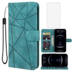 Wanyuexes iPhone 12/iPhone 12 Pro Cüzdan Kılıf Temperli Cam Ekran Koruyucu, Cilt Hissi PU Deri Kapaklı Folyo Kredi Kartı Tutucu Stand Telefon Kılıfı iPhone 12 için Yeşil