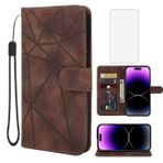 Wanyuexes iPhone 14 Pro Max Kılıf, Temperli Cam Ekran Koruyucu ile Apple 14 Pro Max Cüzdan Kılıf, Cilt Hissi Deri Kapaklı Kredi Kartı Tutucu Stand Telefon Kılıfı iPhone 14 Pro Max Kahverengi