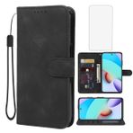 Wanyuexes Redmi 10 için Kılıf, Redmi 10 Prime/Redmi 10 2022 Temperli Cam Ekran Koruyucu ile Cüzdan Kılıf, Cilt Hissi Deri Kapaklı Kredi Kartı Tutucu Standı Xiaomi Redmi 10 için Telefon Kılıfı Siyah