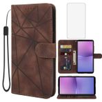 Wanyuexes Xperia 10 V için Kılıf, Sony 10V XQ-DC72 Cüzdan Kılıf Temperli Cam Ekran Koruyucu, Cilt Hissi PU Deri Kapaklı Folyo Kredi Kartı Tutucu Stand Telefon Kılıfı Sony Xperia 10 V Kahverengi