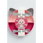 WAPPA Kitty 4 Bölmeli Mama Beslenme Tabağı Ve Çatal Kaşık Seti Mor (7 PARÇA)