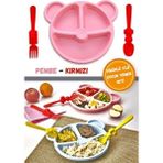Wappa Tabak Çatal Kaşık Seti 3'lü Mama ve Yemek Seti Tabak Kaşık Çatal Takımı - Pembe
