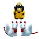 Waraku Fuuka Japon Geleneksel Seramik Figür Heykelcik Dekorasyon Bebek Heykeli Seti İyi Şanslar için (Yokai 2 Tilki, 1 Karga)