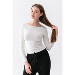 Warasiva Kadın Beyaz %100 Pamuk Ultra Soft Kayık Yaka Uzun Kol Bluz