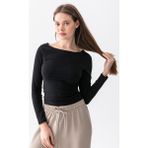 Warasiva Kadın Siyah %100 Pamuk Ultra Soft Kayık Yaka Uzun Kol Bluz