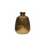 Warm Design Altın Terracotta Desenli Vazo Modern Salon Konsol Sehpa Dekoru Altın