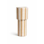 Warm Design Krem-Kahverengi Kahverengi Balmumu Kabartmalı Çizgili Vazo Salon Konsol Sehpa Dekoru Krem-Kahverengi