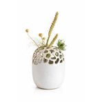 Warm Design Krem Sırlı Yuvarlak Vazo Boho Salon Konsol Sehpa Dekoru Krem
