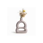 Warm Design Mat Bej Seramik Kabartmalı Dekoratif Vazo Salon Konsol Sehpa Dekoru Mat Bej