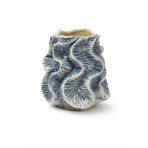 Warm Design Mavi-Fildişi Dalgalı Desenli Organik Şekilli Vazo Modern Salon Konsol Sehpa Dekoru Mavi-Fildişi