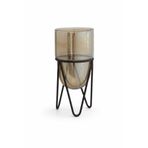 Warm Design Siyah-Kahverengi Dekoratif Metal Standlı Cam Sütun Mumluk Modern Siyah-Kahverengi