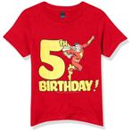 Warner Brothers BROS Adalet Ligi 5. Shazam Doğum Günü Erkek Birinci Sınıf Katı Bisiklet Yaka Tişört, Red, L