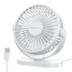 WASAGA USB masa vantilatörü, küçük, sessiz, 3 hız kademesi, mini, kişisel taşınabilir vantilatör, 360° döndürülebilir, ayarlanabilir, 5 inç ofis masası, masaüstü soğutma cihazları (beyaz)