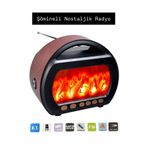 WASHA Şömineli Kahve Eskitme Ahşap Bluetoothlu Nostalji Radyo El Fenerli Şömine Bluetooth Speaker fm usb