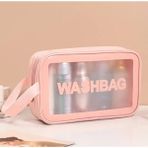 WASHBAG Şeffaf Pvc Taşınabilir Orta Boy Yan Saplı Seyahat Kozmetik ve Makyaj Çantası