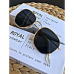 Watch of Royal Hexa Round Unisex Güneş Gözlüğü Altın Siyah UV Filtreli Modern Tasarım