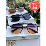 WATCHOFROYAL Üçlü Set Degrade&Rose&Siyah Güneş Gözlüğü Kadın & Erkek UV400 Cam Orjinal CE Belgeli