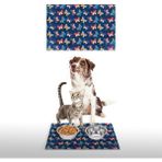 Water Food Kedi Köpek Kelebek Desenli Dijital Baskılı 35X50 Dekoratif Çok Amaçlı Mama Altlığı Mama Paspası - Lacivert