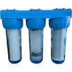 Water Quality Üçlü Daire Girişi Ön Su Arıtma Filtresi 3'lü 3/4" - 3'lü Silifoz/Karbon/50 Mikron Yıkanabilir Set