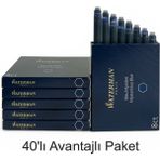 Waterman Dolma Kalem Kartuşu Mürekkebi Mavi - Siyah 40 Lı Paket - 40 Adet