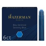 Waterman Dolma Kalem Mürekkep Kartuşları, Kısa 'Uluslararası', Serenity Blue, 6 Adet