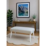 Waterybrook Bench Bank Puf - Keten - Beyaz Ahşap Ayaklı - Retro Modern Tasarım & Dekoratif Sehpa - Krem