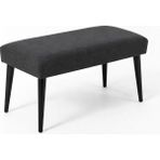 Waterybrook Bench Bank Puf - Keten - Siyah Ahşap Ayaklı - Retro Modern Tasarım & Dekoratif Sehpa - Koyu Gri