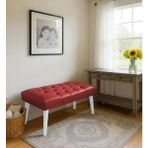 Waterybrook Bench Bank Puf - Suni Deri - Beyaz Ahşap Ayaklı - Retro Modern Tasarım & Dekoratif Sehpa - Kırmızı