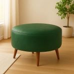 Waterybrook Suni Deri Large Puf - Ceviz Ahşap Ayaklı - Retro Modern Tasarım & Dekoratif Sehpa - Yeşil