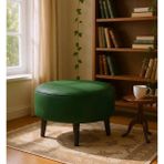 Waterybrook Suni Deri Large Puf - Siyah Ahşap Ayaklı - Retro Modern Tasarım & Dekoratif Sehpa - Yeşil
