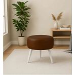 Waterybrook Suni Deri Puf - Beyaz Ahşap Ayaklı - Retro Modern Tasarım & Dekoratif Sehpa - Acı Kahve