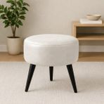 Waterybrook Suni Deri Puf - Siyah Ahşap Ayaklı - Retro Modern Tasarım & Dekoratif Sehpa - Krem