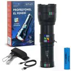 Watton 70W Şarjlı Ledli Profesyonel Su Geçirmez El Feneri 30.000Lm 21.000Mah 21A Lityum Pil Ip67 (Typ-C Şarj + Powerbank