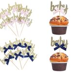 WAWOO Bebek Partisi için Cupcake Süsleri - 12 kt Cupcake Üstü, Bebek Partisi Dekorasyonları, Pembe Pembe, Lacivert Fiyonk Süslemeleri, En İyi Bebek Partisi Malzemeleri