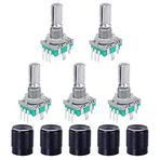 WayinTop 5 Set 360 Derece Döner Kodlayıcı Kod Anahtarı Basmalı Düğme EC11 Dijital Potansiyometre Anahtarlı 5 Pin Sap Uzunluğu 20 mm ve Arduino Elektronik Projeleri için Topuz Kapağı