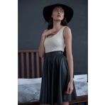 WAYS Kadın Siyah Suni Deri Kloş Etek Faux Leather Şık & Kombin Dostu