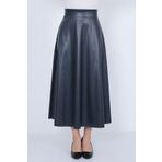 WAYS Kadın Suni Deri Lacivert Uzun Tesettür Kloş Mevlana Etek Faux Leather