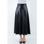WAYS Kadın Suni Deri Siyah Uzun Tesettür Kloş Mevlana Etek Faux Leather