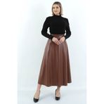 WAYS Kadın Taba Suni Deri Uzun Tesettür Kloş Mevlana Etek Şık & Kombin Dostu