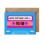 WBdesignz Zarflı tebrik kartı - doğum günü kartı, 80'li yıllar, 90'lı yıllar, mavi Happy Birthday Mix Vol Tape parti davetiye kartı, vintage, retro tarz, kaset, hediye kartı, Audiophili, nostalji, müzik